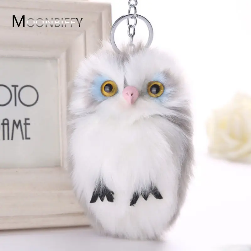 

15CM Fluffy Owl Keychain Cartoon Pendant Women Key Ring Holder Faux Bunny Rabbit Fur Pompoms Key Chains for Handbag Charm Keyrin