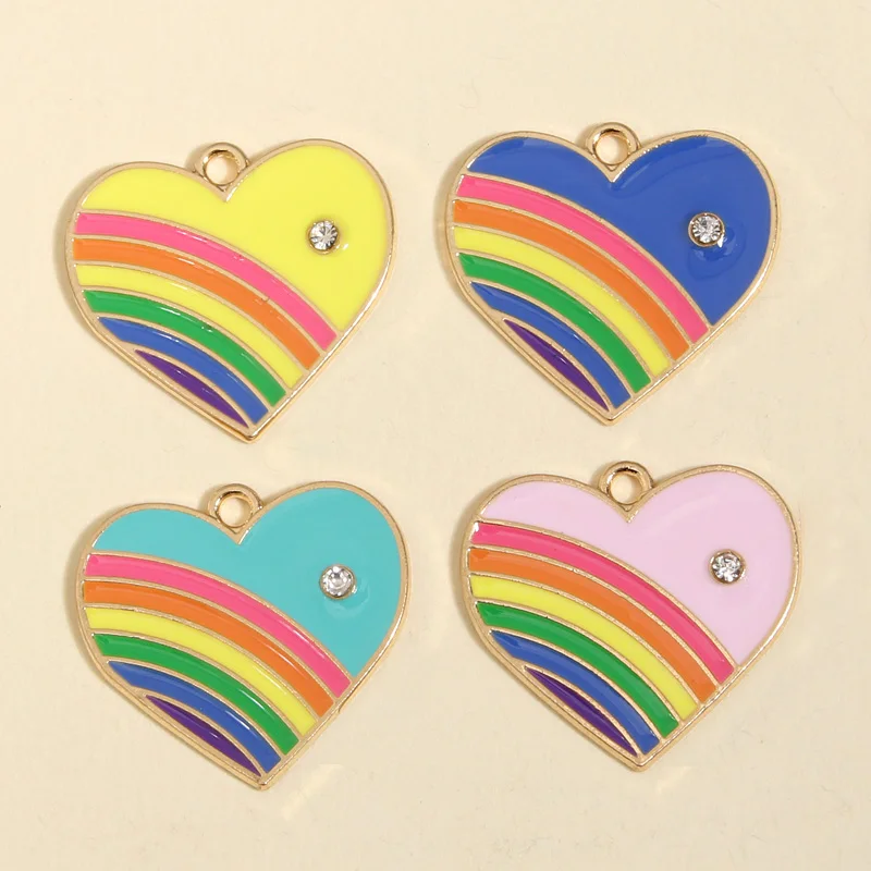 

10pcs 4 Colors 23x21.5mm Cute Colorful Rainbow Heart Charms Love Enamel Pendant Fit DIY Handmade Jewelry Making Finding Supplies