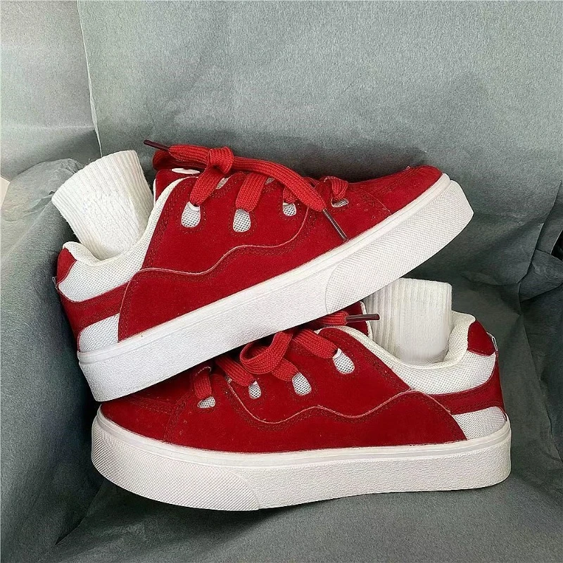 

Tenis De Mujer Women's Vulcanized Shoes 2023 New Fashion Red Sneakers Platform Casual Shoes for Women Lace-Up Sports Shoes