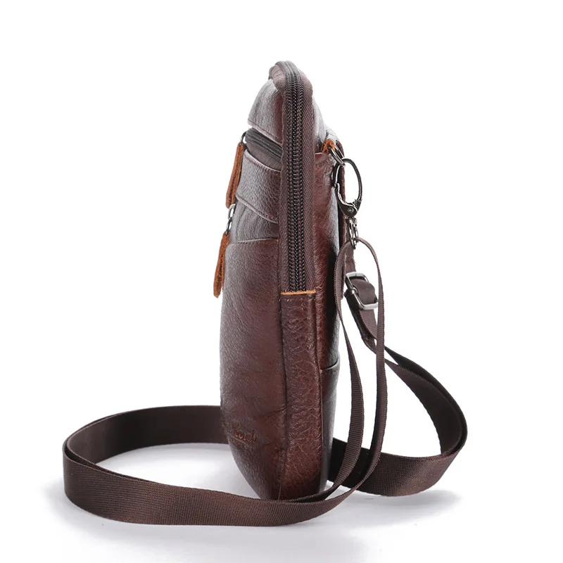 Men's Genuine Leather Waist Packs Phone Pouch Bags Waist Bag Male Small Chest Shoulder Belt Bag 2022 Designer Crossbody Bags images - 6