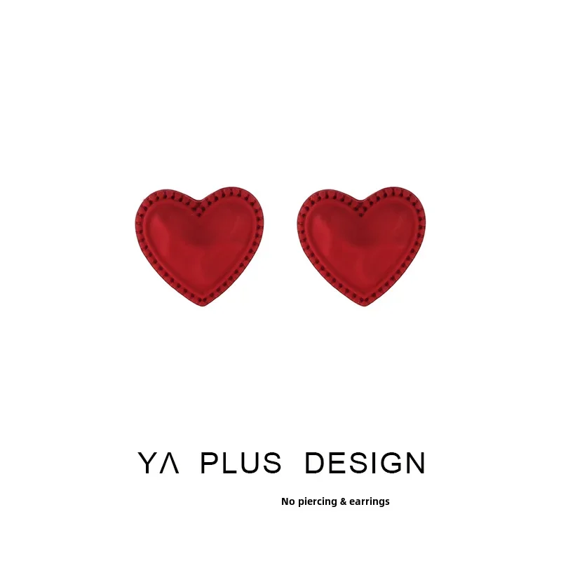 Красные модные элегантные высококачественные серьги-клипсы в форме сердца