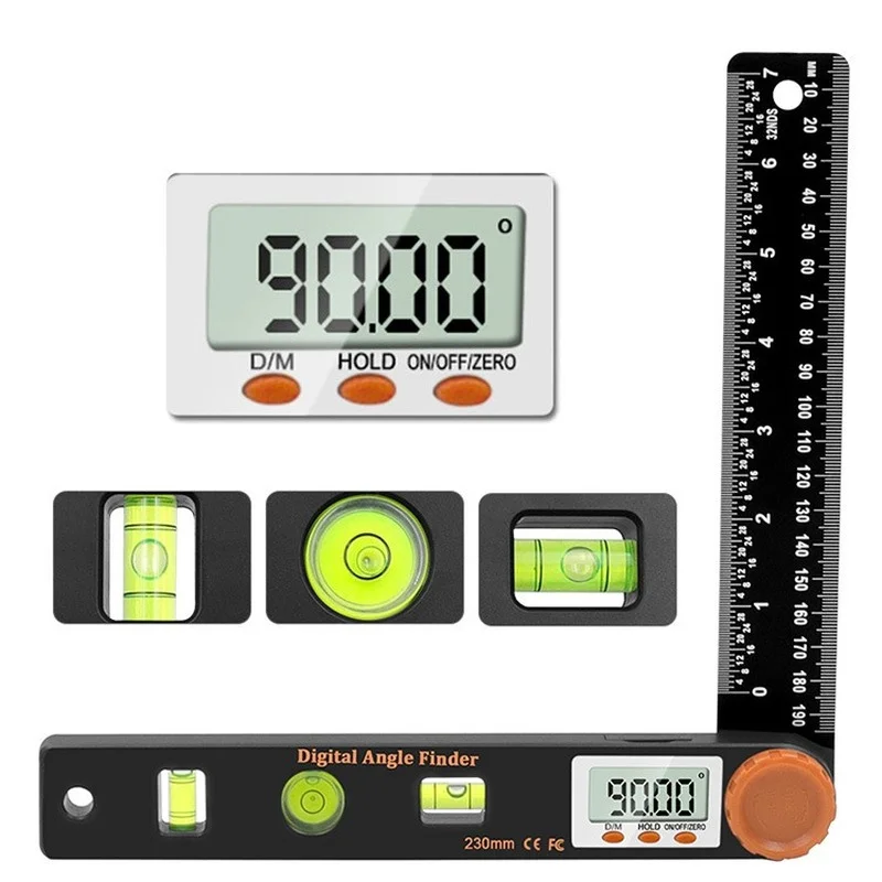 

4 In 1 Digital Display Angle Ruler With Universal Spirit Level/Square Ruler/Woodworking Angle Ruler/Level Ruler Protractor Tools
