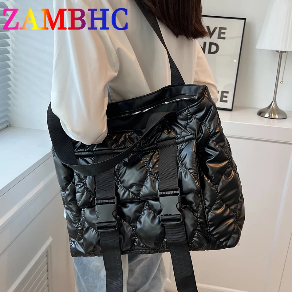 

Высококачественная стеганая Хлопковая Сумка-тоут из пуховой ткани, роскошные сумки-мессенджеры на плечо для женщин, зимняя Женская дорожна...