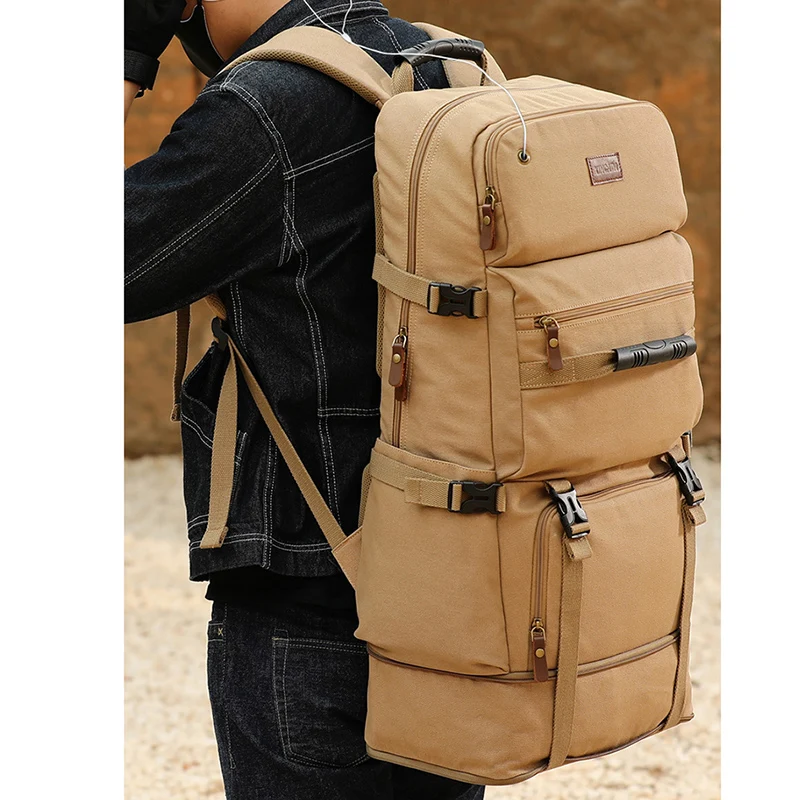 80L Large Capacity Backpack Outdoor Sport Canvas Luggage Backpack Mountaineering Bag Waterproof Hiking Camping Rucksack
