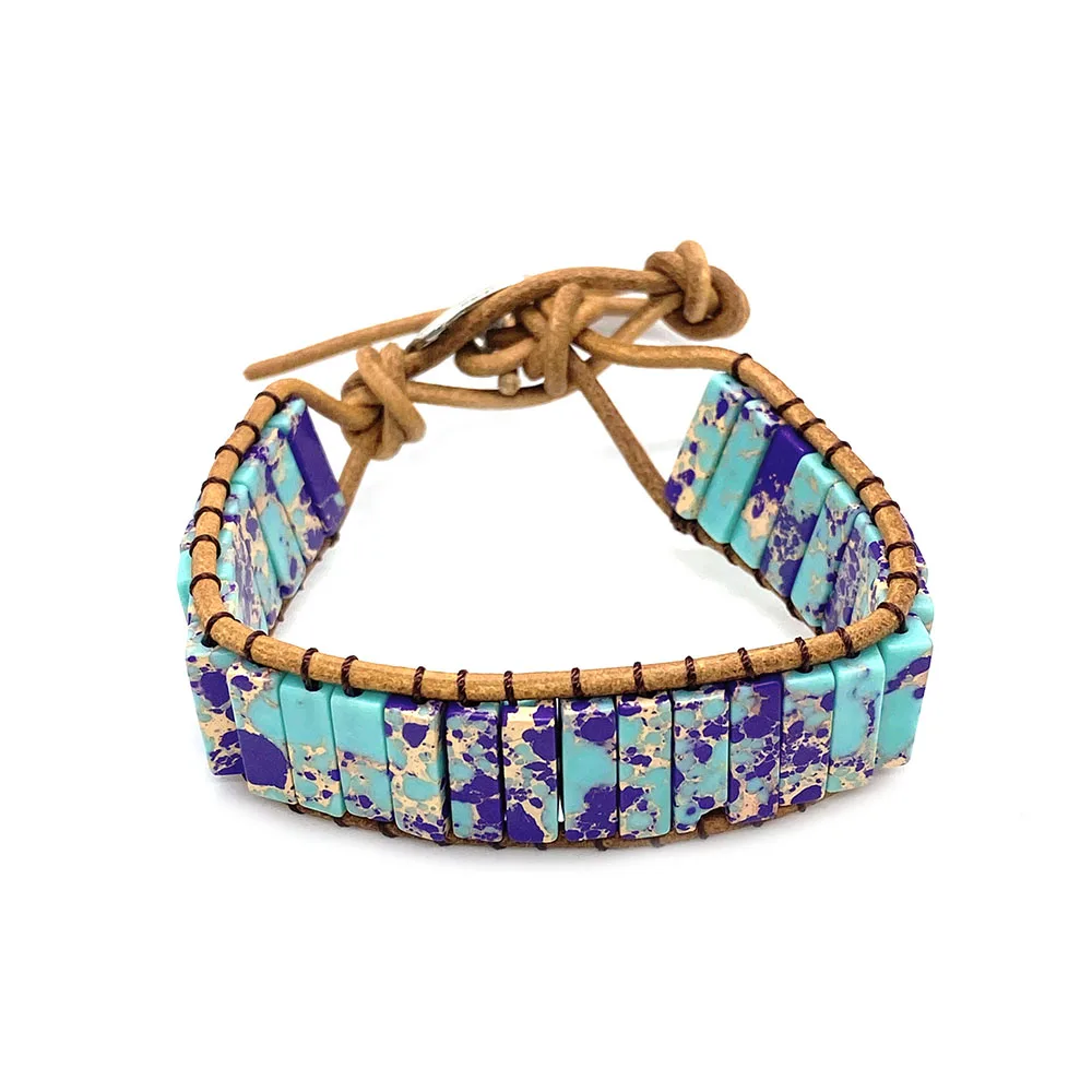 Браслет из лазурита императора камень семь чакр кожаная веревка розовый