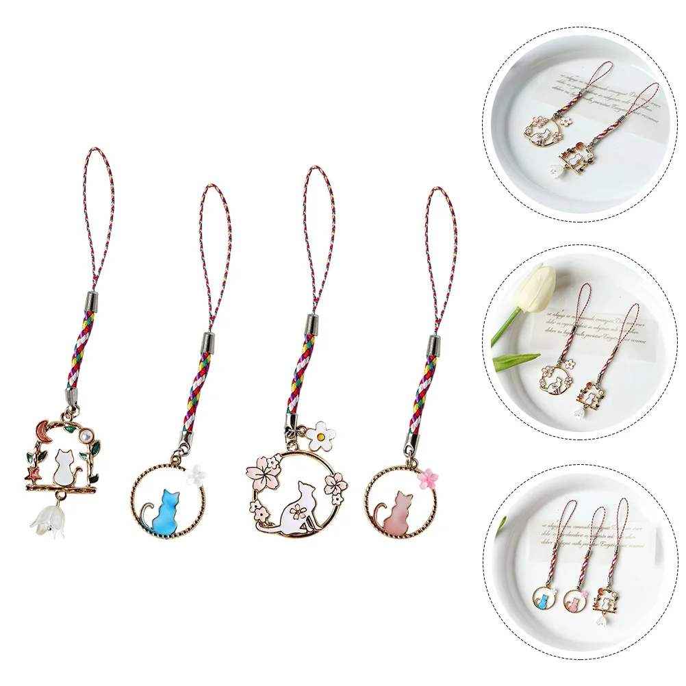 

Pendant Cat Lanyard Strap Charm Hanging Cell Charms Decor Keychain Mobile Lucky Case Ring Cuteholder Chain Cellular Ornament
