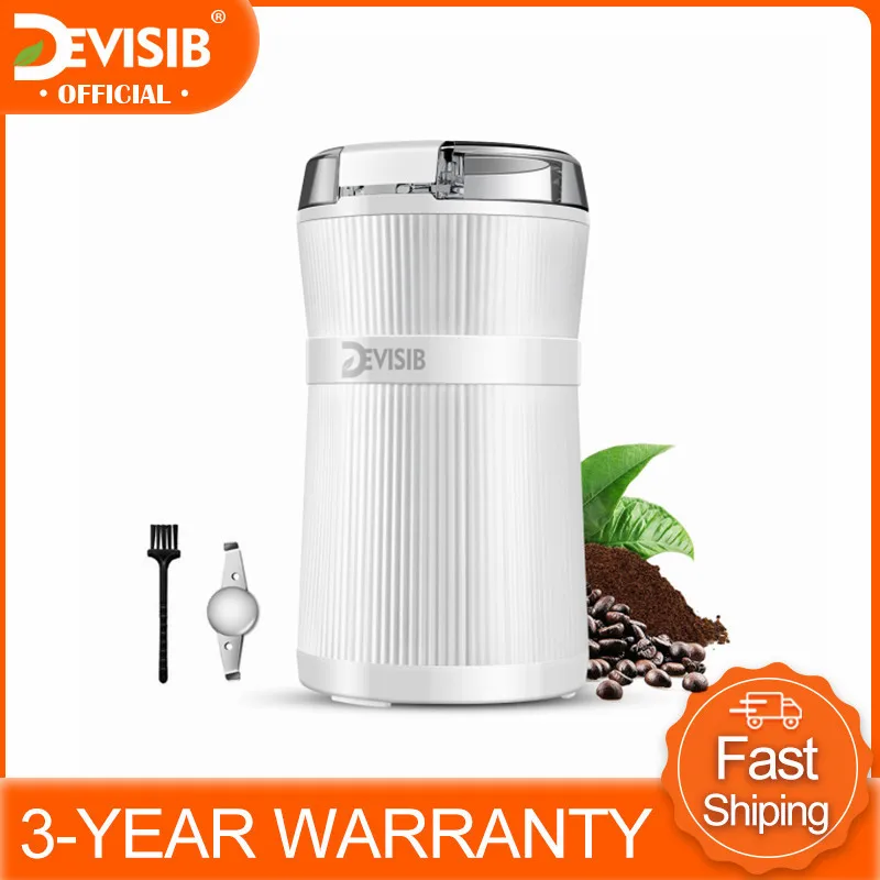 DEVISIB Coffee Grinder Electric 50g with Stainless Steel Blade and Bowl Brush Including for Making Beans Nuts Spice Sugar Grains