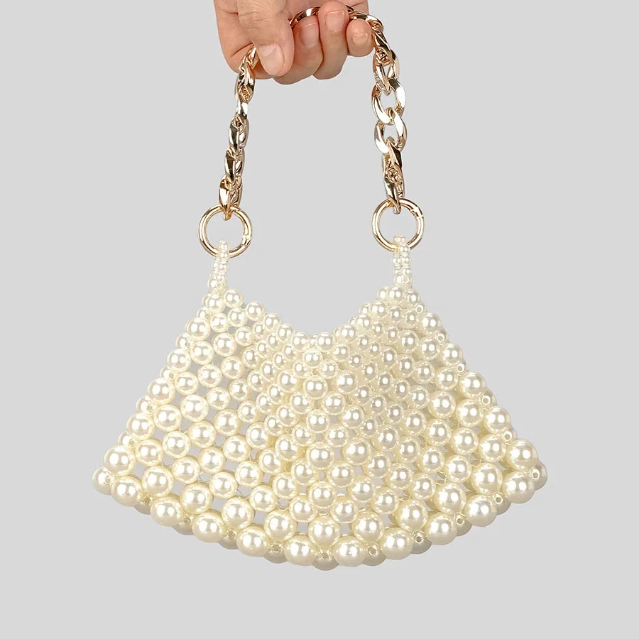

Fashion Hollow Pearls Women Handbags Metal Chains Beading Shoulder Bag Elegant Summer Crossbody Bags Small Tote Female Purses