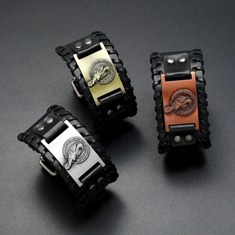 Амулет Орел широкий кожаный браслет мужской Панк Плетеный веревочный из сплава