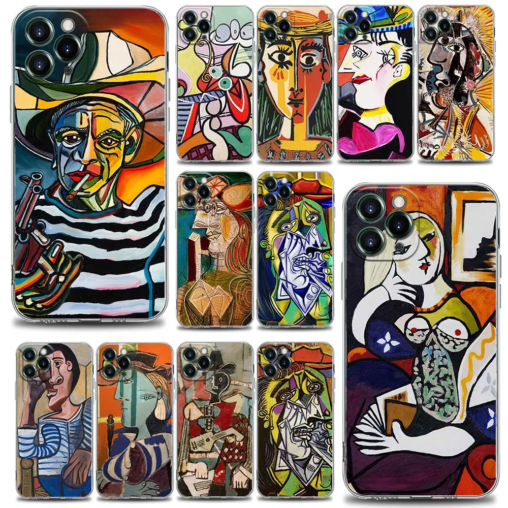 

Clear Phone Case for iPhone 11 12 13 Pro Case Max 7 8 SE XR XS Max 5 5s 6 6s Plus Silicone Cover Picasso Abstract Art Painting