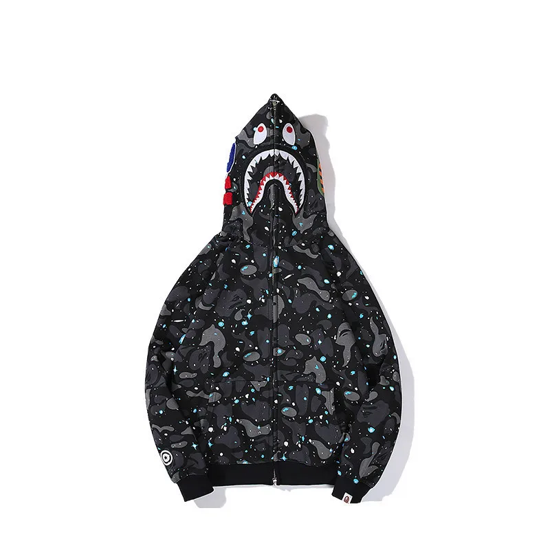 

2022 Colorful Hoodies Winter Fashion Printed Couples Wear Hoody Casual Cardigan Hooded Bapes Shark Coat Streetwear Men Jacket