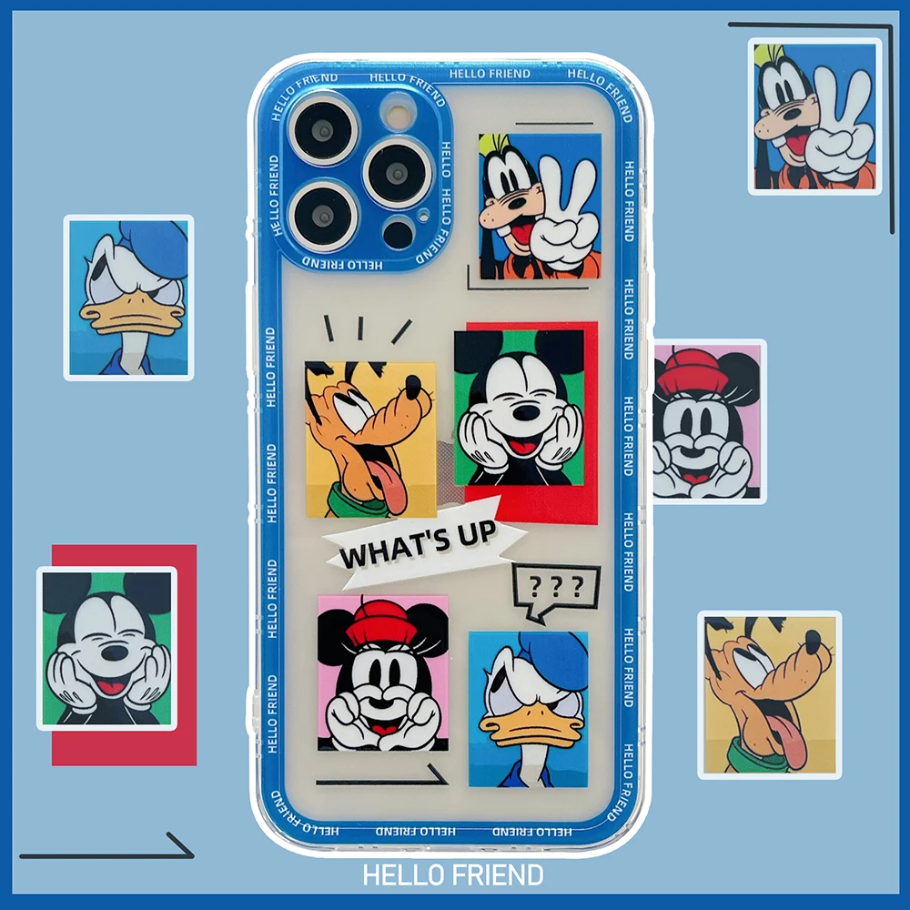 

Disney Mickey Minnie Mouse Donald Duck Phone Cases For IPhone 12 11 Pro Max XR XS MAX X Couple Anti-drop Soft Clear TPU Cover