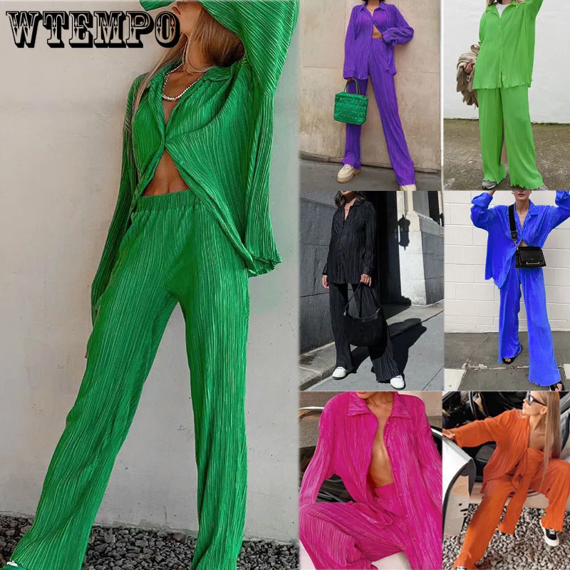 

Женские повседневные драпировки из двух частей, однотонные, свободные, шелковистые, с морщинами, Прямая поставка, весна-лето