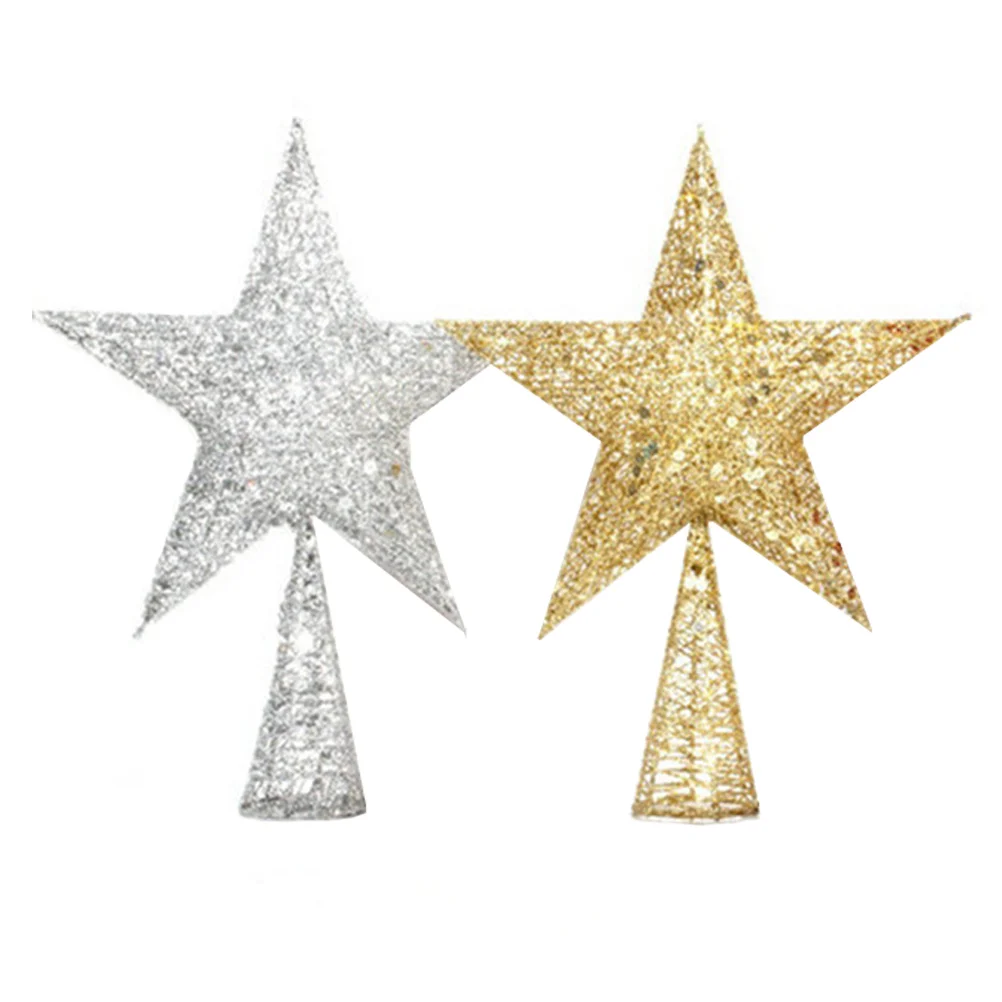 

2 Pcs Christmas Tree Top Star Iron Pentagram Decorations Party Supplies Prop