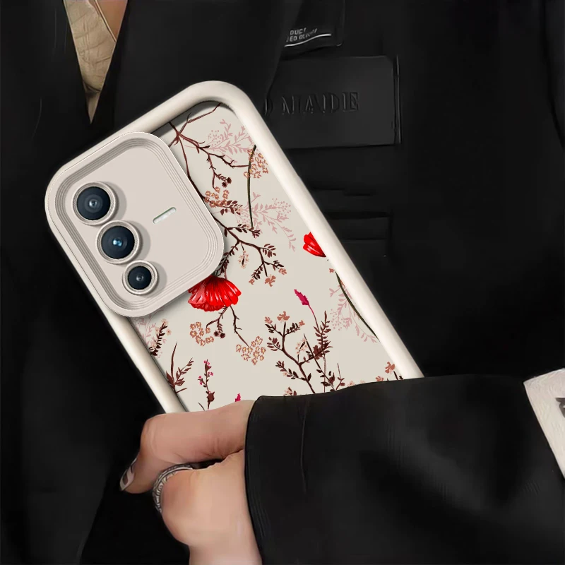 Blooming Red Flowers Phone Case For Vivo S17 S16E S16 S15 S12 S1 Pro Silicone Camera Lens Protection Shockproof Soft Cover Coque