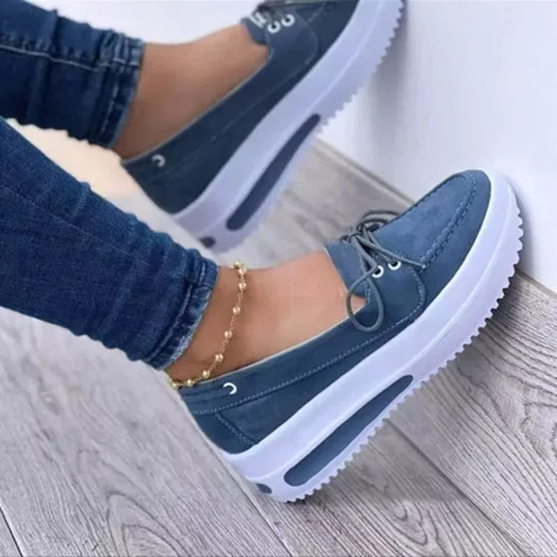 

Autumn Women Platform Shoes Round Head Suede Casual Shoes Lacing Wedge Loafers Slip-on Comfortable Women Shoes Size 43 WSH4520