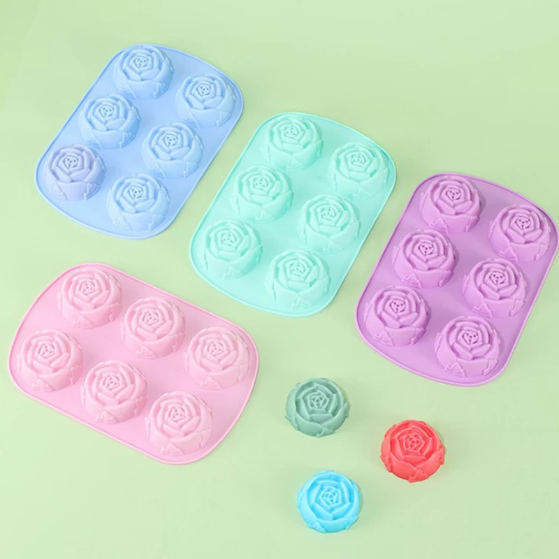 

6 Holes Silicone Rose Flower Soap Mold Candy Cake Chocolate Cupcake Making Mold Fondant Cake Decorating Tools DIY Baking Mould