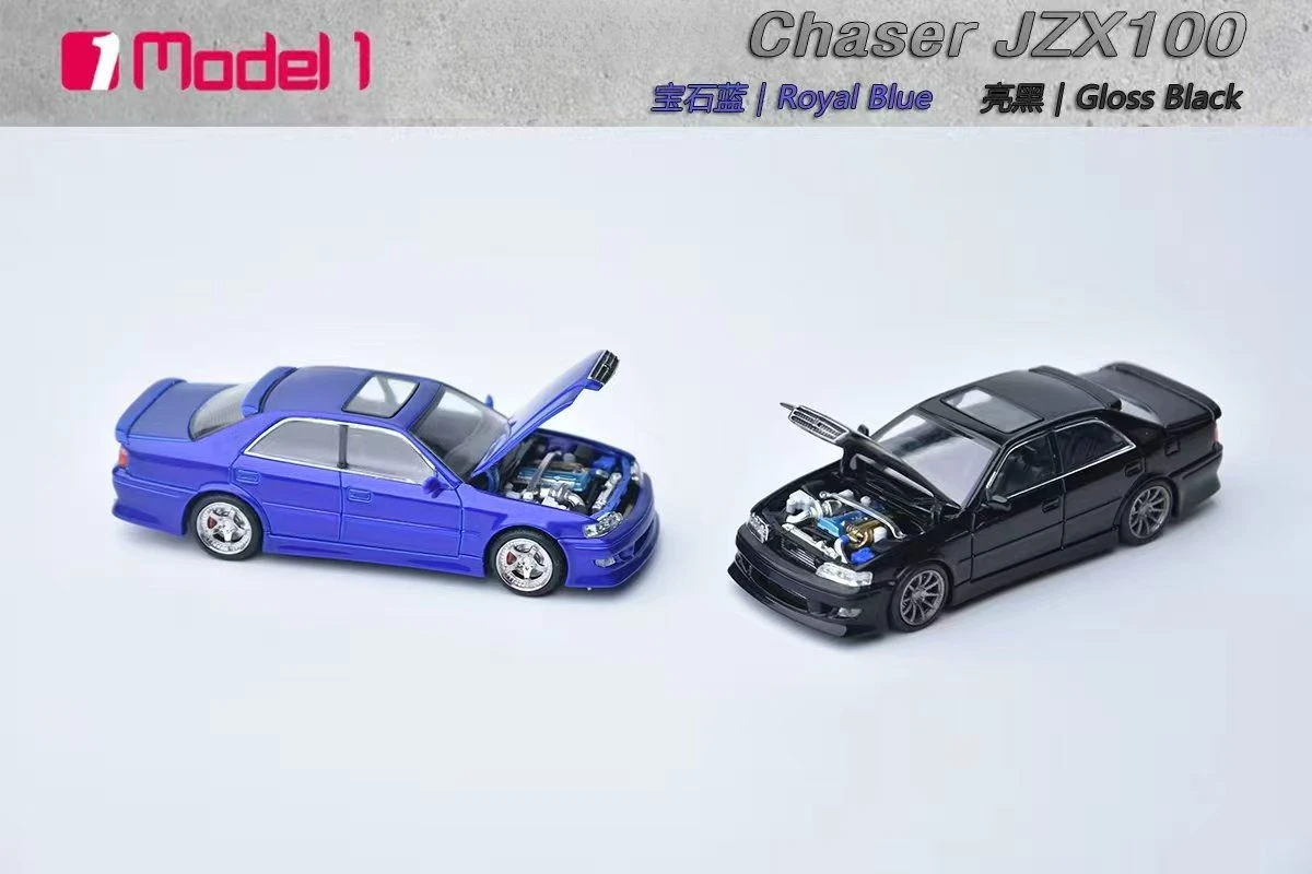 Фото Модель автомобиля Focal Horizon FH xOne 1:64 Chaser MK6 (JZX100) черно-синяя, литая под давлением №1