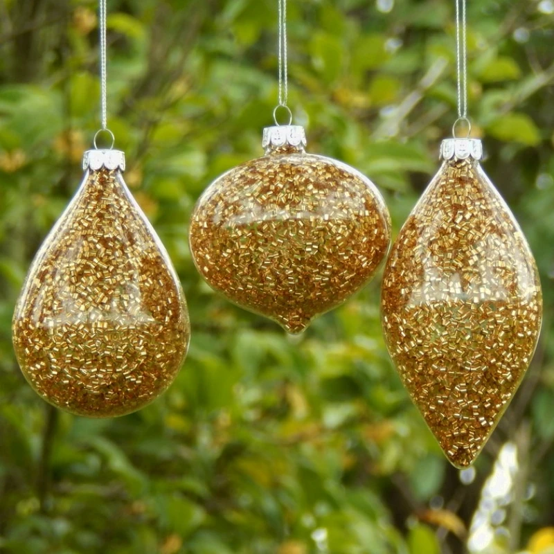 

6pcs/pack Different Shape Gold Chips Glass Pendant Christmas Day Hanging Globe Onion Cone Handmade Festival Hanger Ornament
