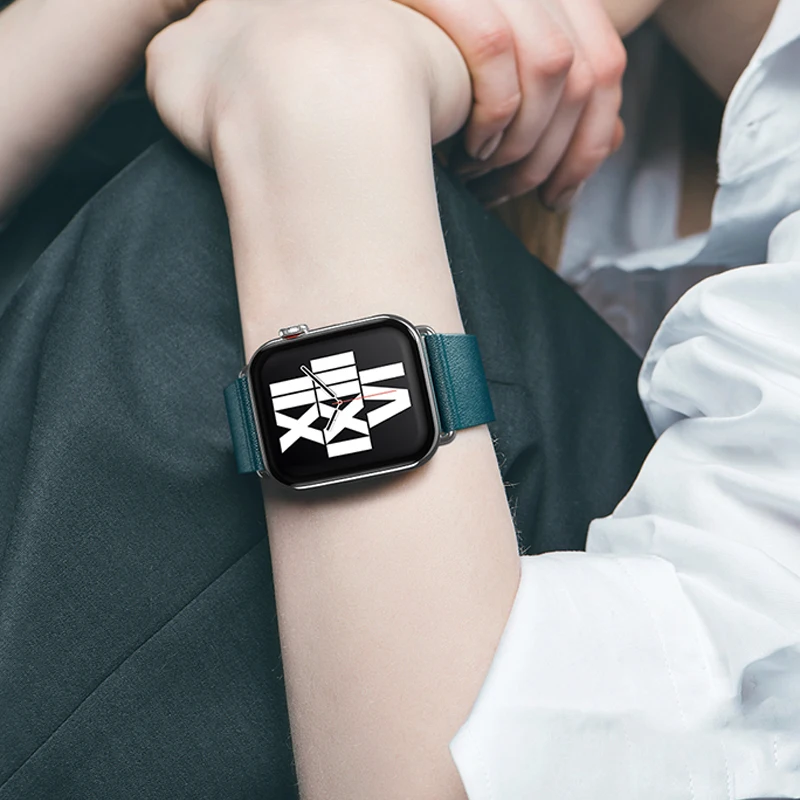 Leather Strap For Apple Watch Series 7 45mm 41mm Modern style buckle bracelet wristband For iWatch 6 5 4 SE 44mm 42mm 40mm 38mm