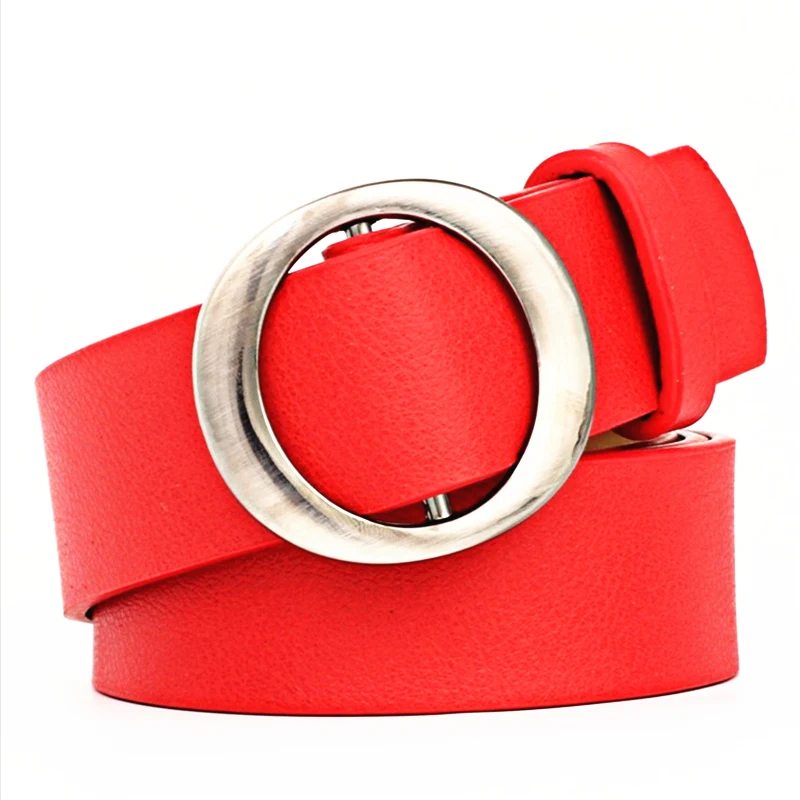 

2022 Women Belts Fashion Round Buckle Design Pin Buckle Female Belts Imitation Leather PU Belts