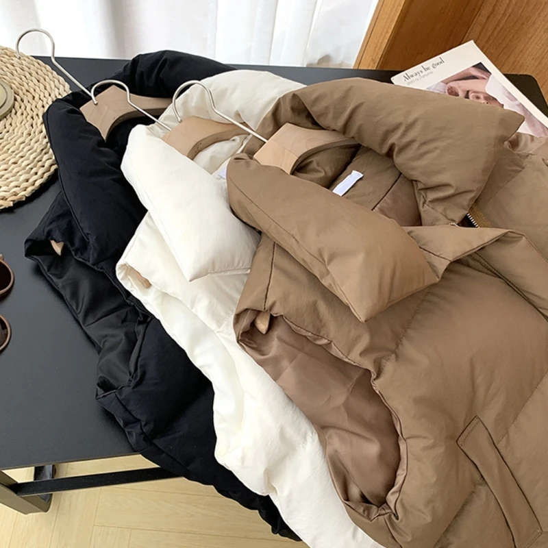 Down Cotton Coat Vest Womens Autumn Winter Short Waistcoat Stand Collar  Dropship