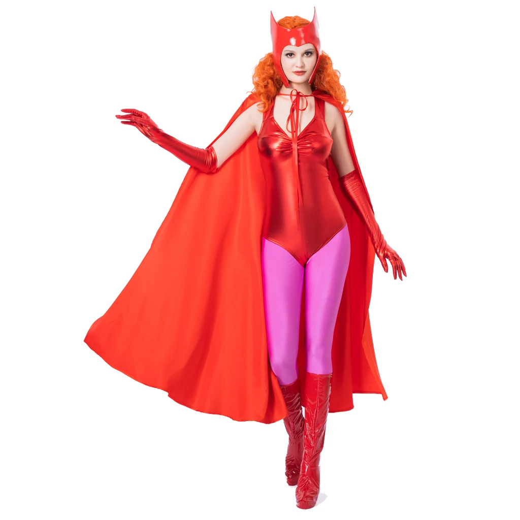 

Wanda Vision Сексуальная Wanda Maximoff Scarlet Witch косплей костюм красный плащ накидка Униформа костюм наряд для женщин