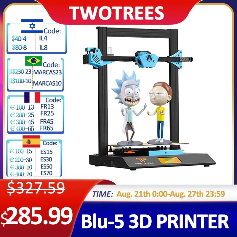 3D принтер Twotrees Blu-5, DIY PEI Magnetic TMC2209, обновление 3D сенсорного экрана 4,3 дюйма, функция возобновления печати после сбоя питания, двойная ось Z, Bluer Plus 3D принтер Twotrees Blu-5, DIY PEI Magnetic TMC2209, обновление 3D сенсорного экрана 4,3 дюйма, функция возобновления печати после сбоя питания, двойная ось Z, Bluer Plus