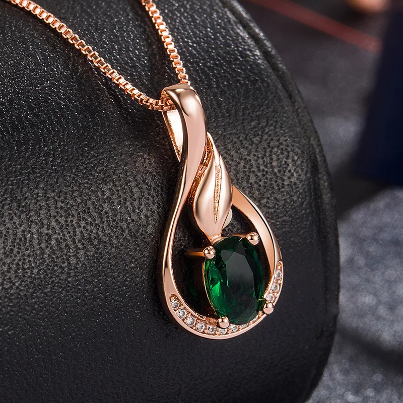 

100% 14K Rose Gold 45cm Emerald Necklace Origin Pendant Jewelry for Women Fine Collares Mujer Rose Gold Emerald Gemstone Pendant