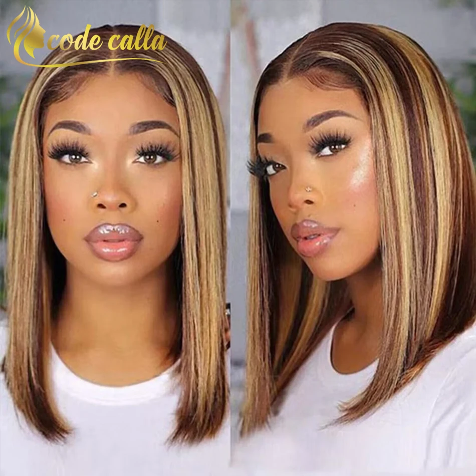 

4/27 Highlight Colored 13X4 Straight Lace Frontal Human Hair Wigs 4X4 Lace Closure Wigs Brazilian Virgin Short Bob T Part Wigs