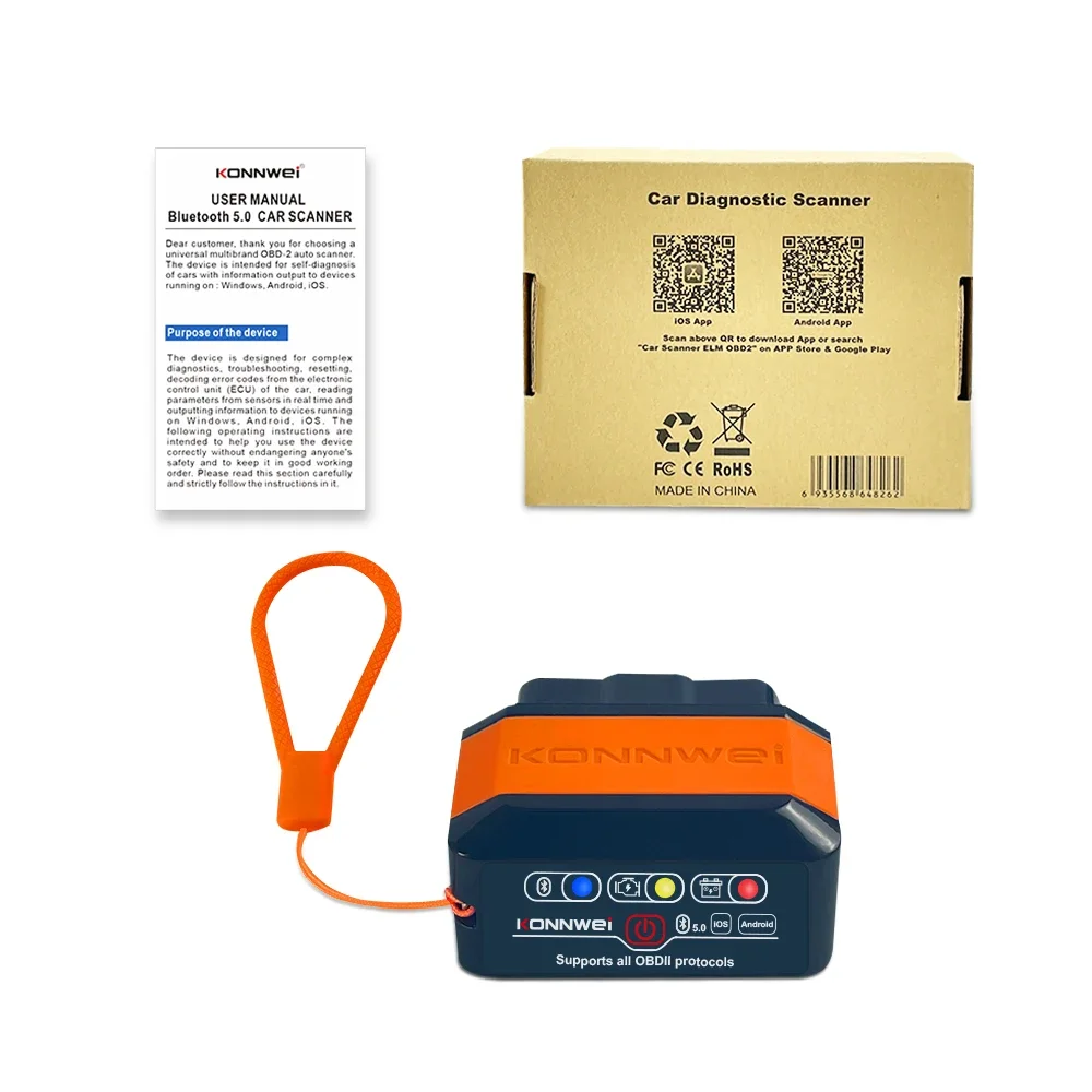 KONNWEI KW905 ELM327 OBD2 Автомобильный сканер Bluetooth 5,0 Сканер неисправностей двигателя Инструмент для чтения кодов OBDII Диагностический инструмент для Android/IOS