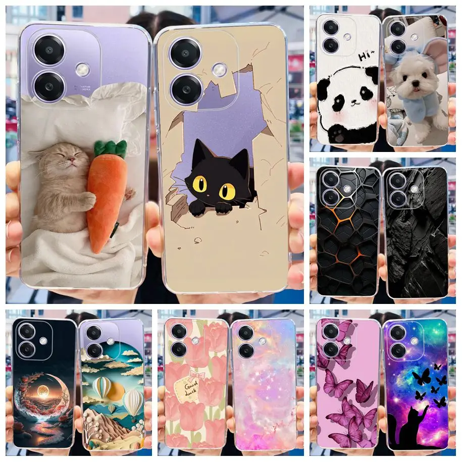 For OPPO A3 4G 2024 Case CPH2669 Shockproof Cover Cute Cartoon Cat Silicone Clear Phone Cases A3x A20 A40 A40M Funda