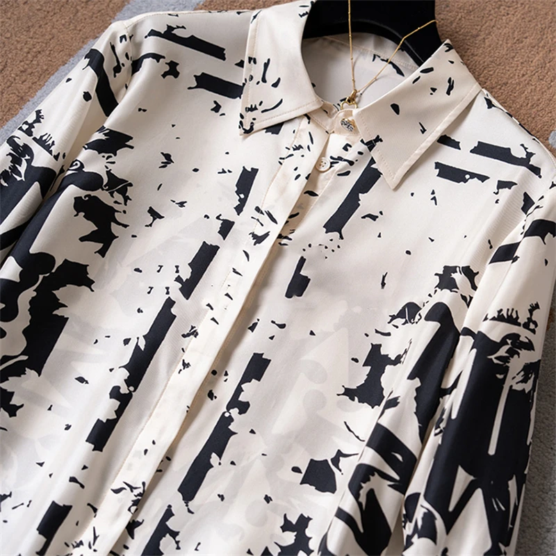 Фото Роскошная дизайнерская женская рубашка FANIECES, повседневные топы, осенняя модная винтажная женская рубашка с длинным рукавом и принтом, элегантные офисные женские блузки №4