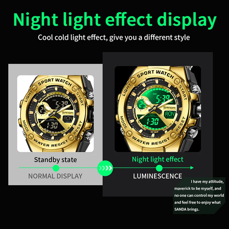 SNADA мужские часы с двойным дисплеем спортивные многофункциональные