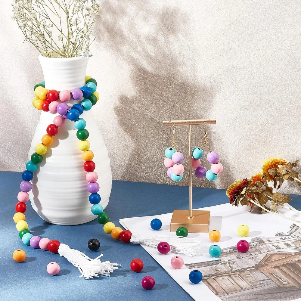 400 шт. 14 мм окрашенные деревянные бусины 10 цветов для рукоделия круглые шарики
