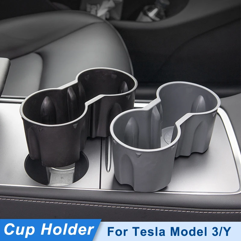 

TPE Water Cup Holder for Tesla Model 3 Model Y Car Accessories Water Proof Non Slip Console Cup Holder Insert Double Hole Holder