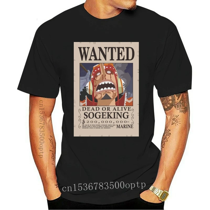 Man Clothing One Piece Anime God Usopp Wanted Poster Tee Sleeve T-Shirt Black Navy Summer  100% Cotton Custom Design Shirts