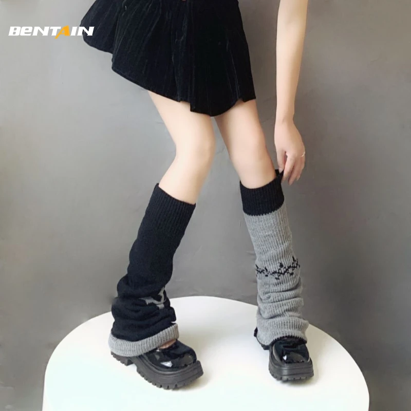 

Reversible Leg Warmer Japanese JK Double-Sided Cross Long Socks Knitted Y2K Autumn Winter Student Wide Crochet Socks Boot Cuffs