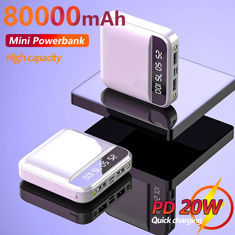 

80000mAh Power Bank Portable Mini External Battery Charger 2 USB Digital Display Powerbank for IPhone Xiaomi Samsung