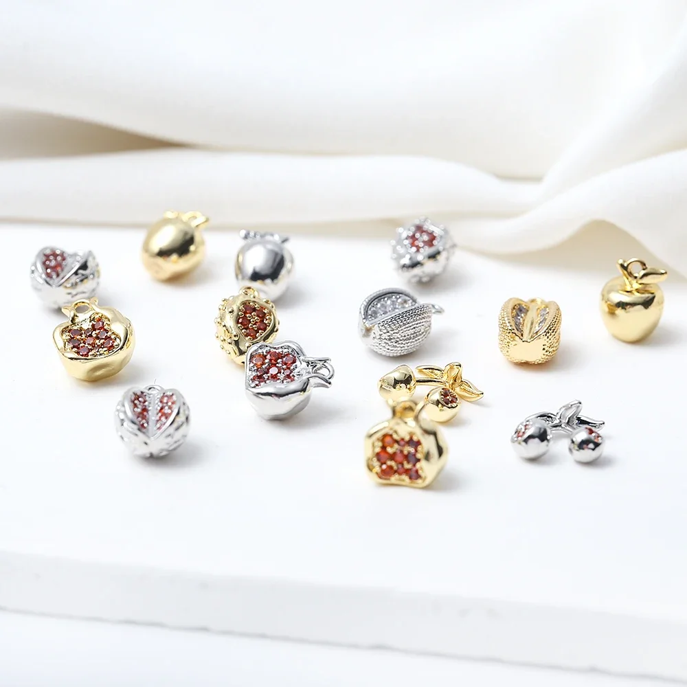 5 латунных фруктовых кулонов с микропокрытием CZ гранатовые семена яблоки вишня