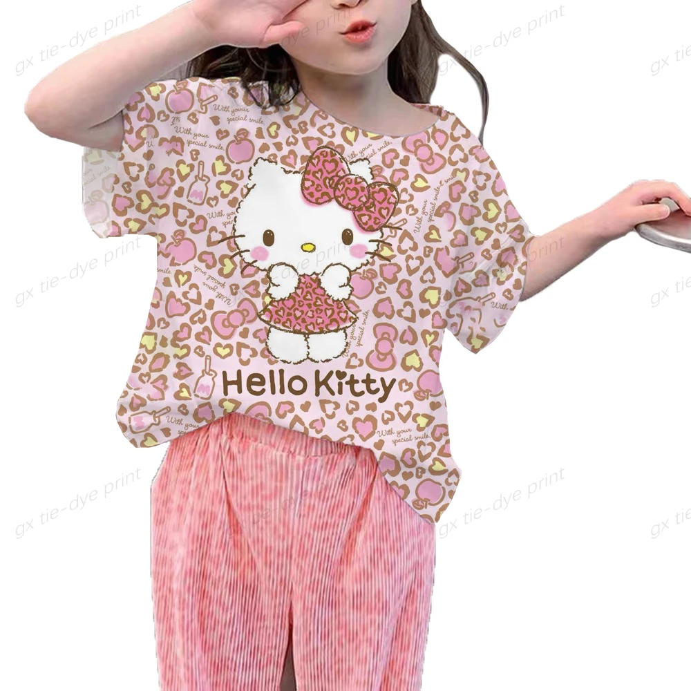 

Футболка для маленьких девочек с мультяшным принтом, летние детские футболки для мальчиков и девочек, одежда с принтом Hello Kitty, топы для малы...
