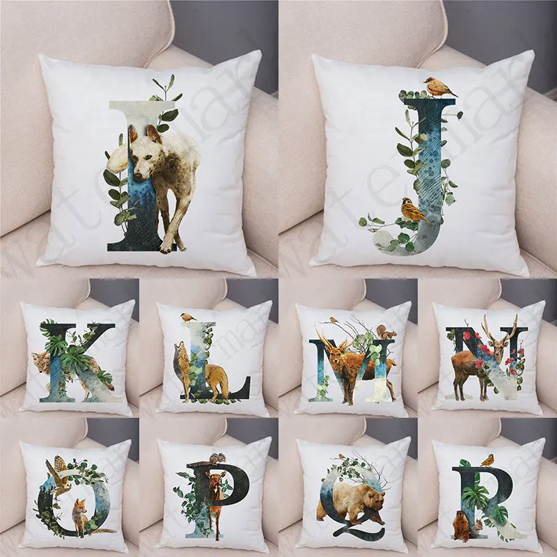 

45x45cm Cute Cartoon Animal Pillow Case Cushion Cover for Children Room English Alphabet A-Z Print Soft Pillowcase coussin