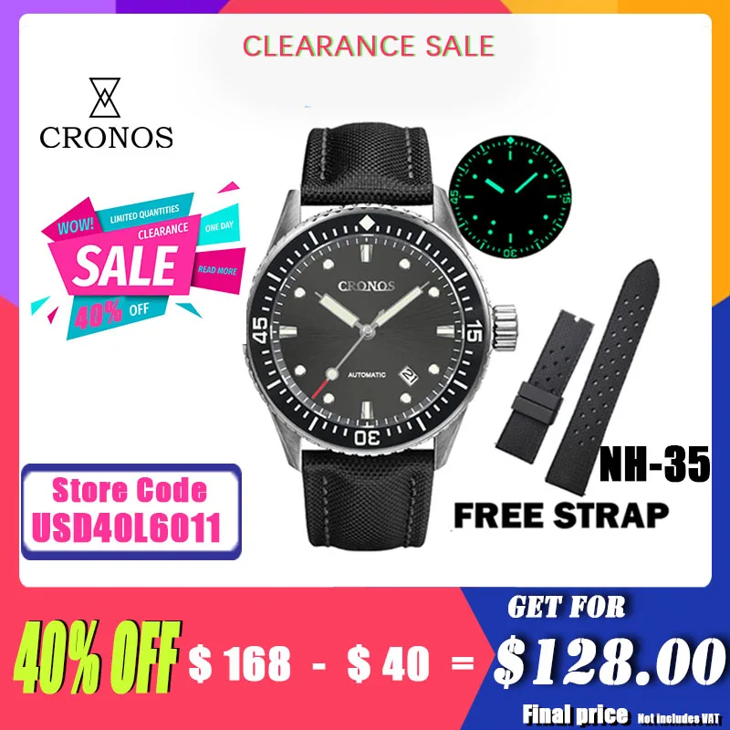 

Cronos Sea Diver Man Watch C3 Lum Convex Nail Automatic Men's Watches NH35 200M Waterproof Rotating Ceramic Bezel Leather Band