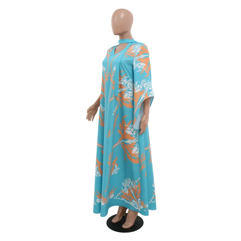 Eid Ramadan Muslim Print Dress Abaya for Women Eid Flare Sleeve Prayer Jilbab African Dresses Islamic Dubai Modest Abayas 2023
