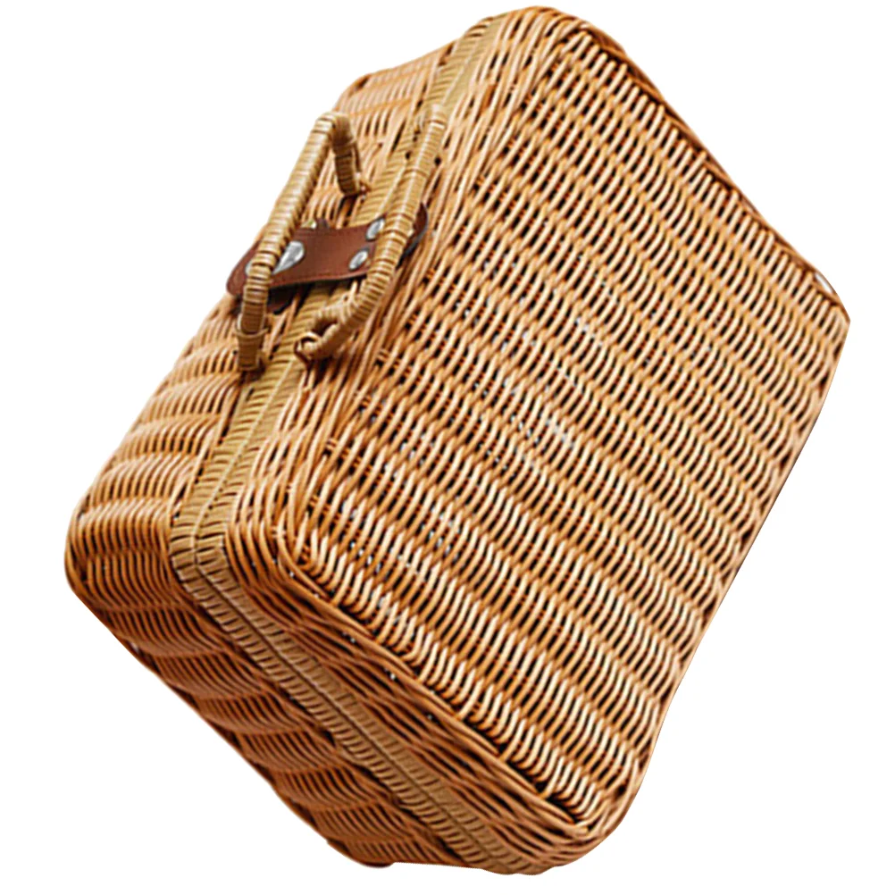 

Hand Decor Imitation Rattan Suitcase Woven Retro Handwoven Wicker Storage Basket Simulated Decorative Picnic
