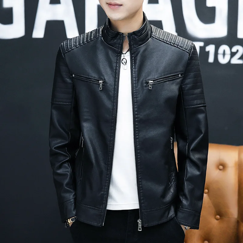 

2022 Autumn and Winter New Products Stand Collar Men's Jacket Korean Version Slim Trend Motorcycle PU Leather Jacket