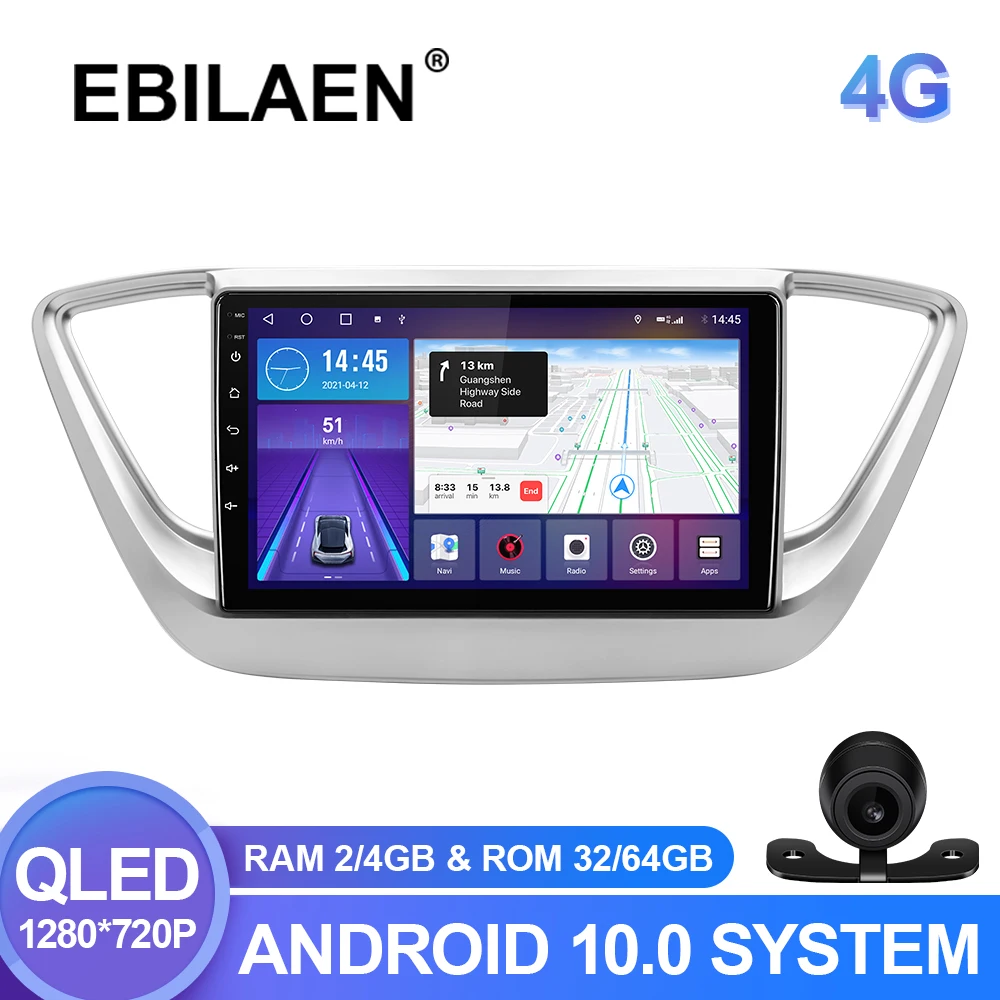 Автомобильный мультимедийный плеер EBILAEN для Hyundai Solaris/Verna 2017-2020 Android 10 0 GPS-навигация