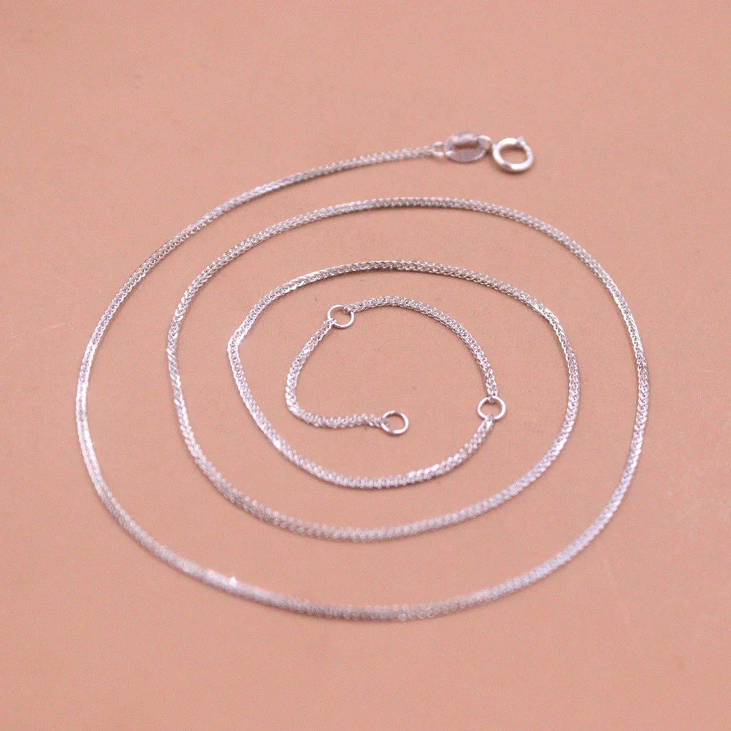 

Real Pure 18K White Gold Necklace Women 1mm Width Wheat Link Chain 16-17-18inch with Adjust Circle Length Stamp Au750