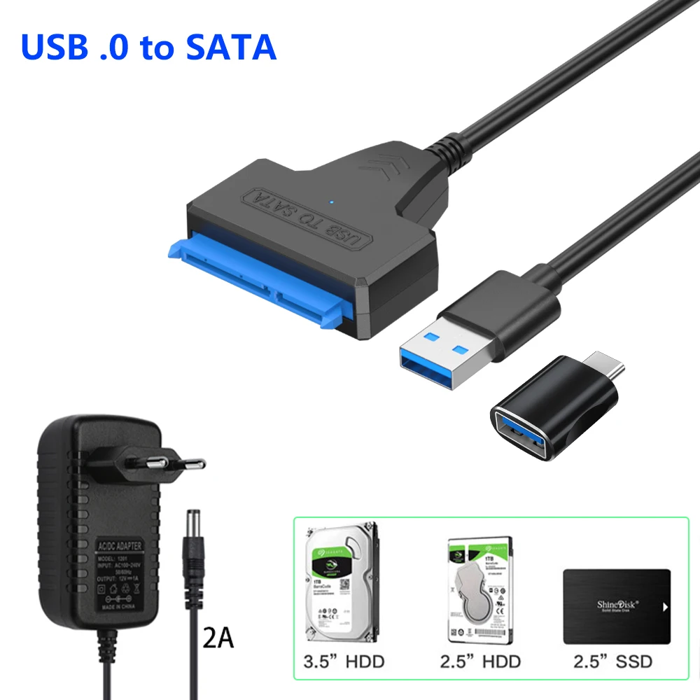 Внешний адаптер USB-SATA для жесткого диска с питанием 12 В, 2 А для жесткого диска 3,5 дюйма, внешний шнур USB3.0-SataIII 22 Pin