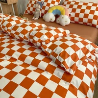 ins wind checkerboard pure cotton brushed four piece set cotton bed sheet quilt cover dormitory three piece bedding